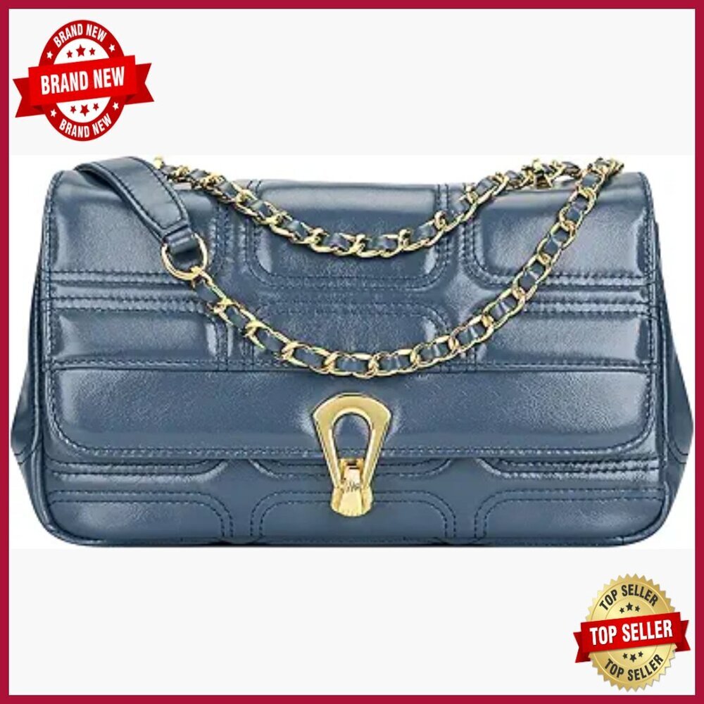 Quilted Leather Crossbody Purse with Chain Strap, Medium Satchel